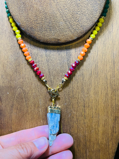 Front Clasp Necklace - Kyanite + Rainbow Glass