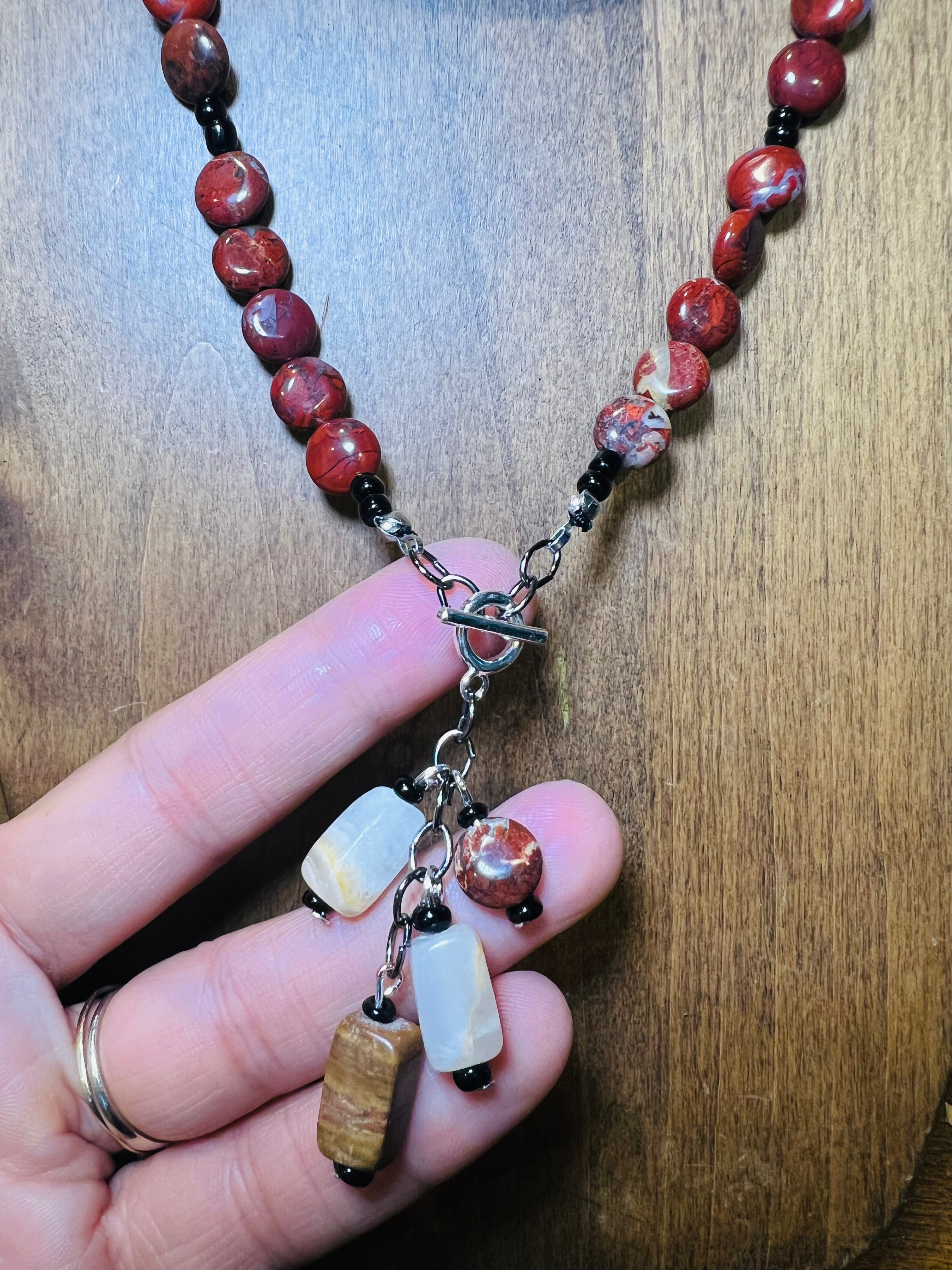 Front Clasp Necklace - Mookaite Jasper + Italian White Onyx