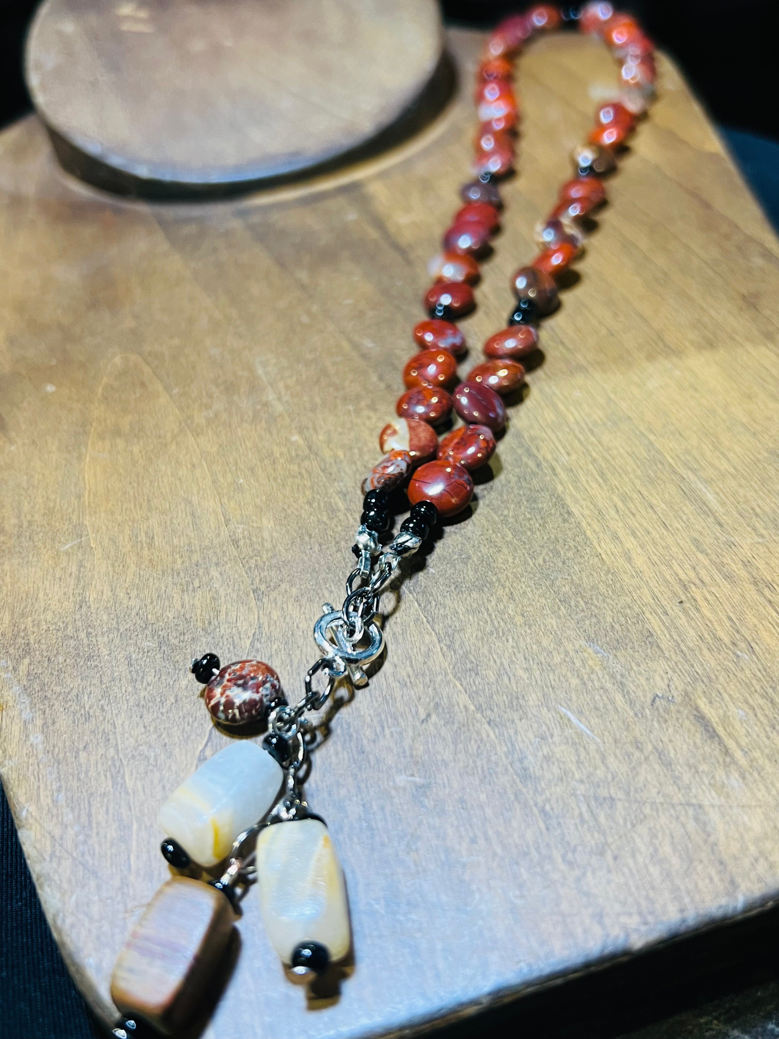 Front Clasp Necklace - Mookaite Jasper + Italian White Onyx