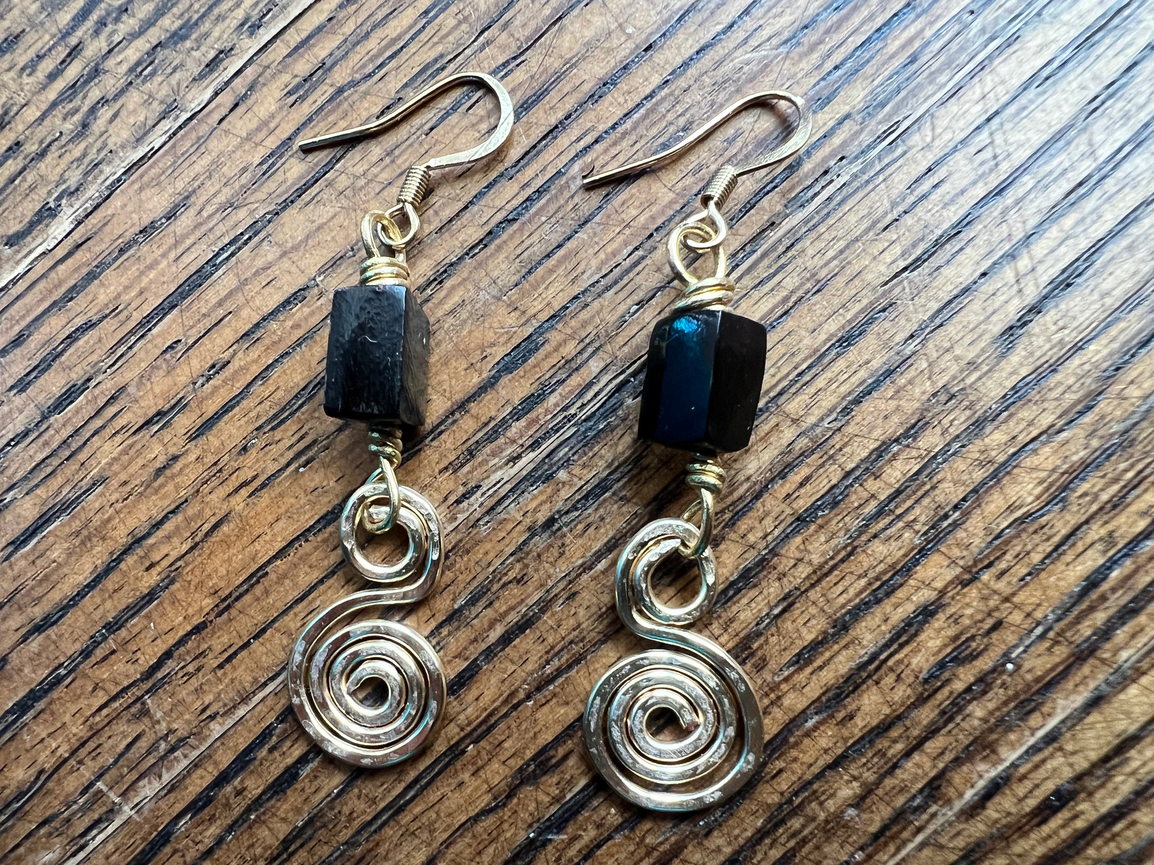 Onyx earrings - Black on 14k gold pl hooks