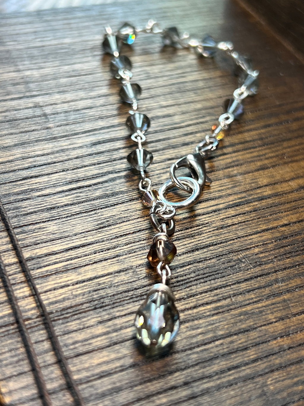 Swarovski Crystal Bracelet 6.5” - champagne & grey