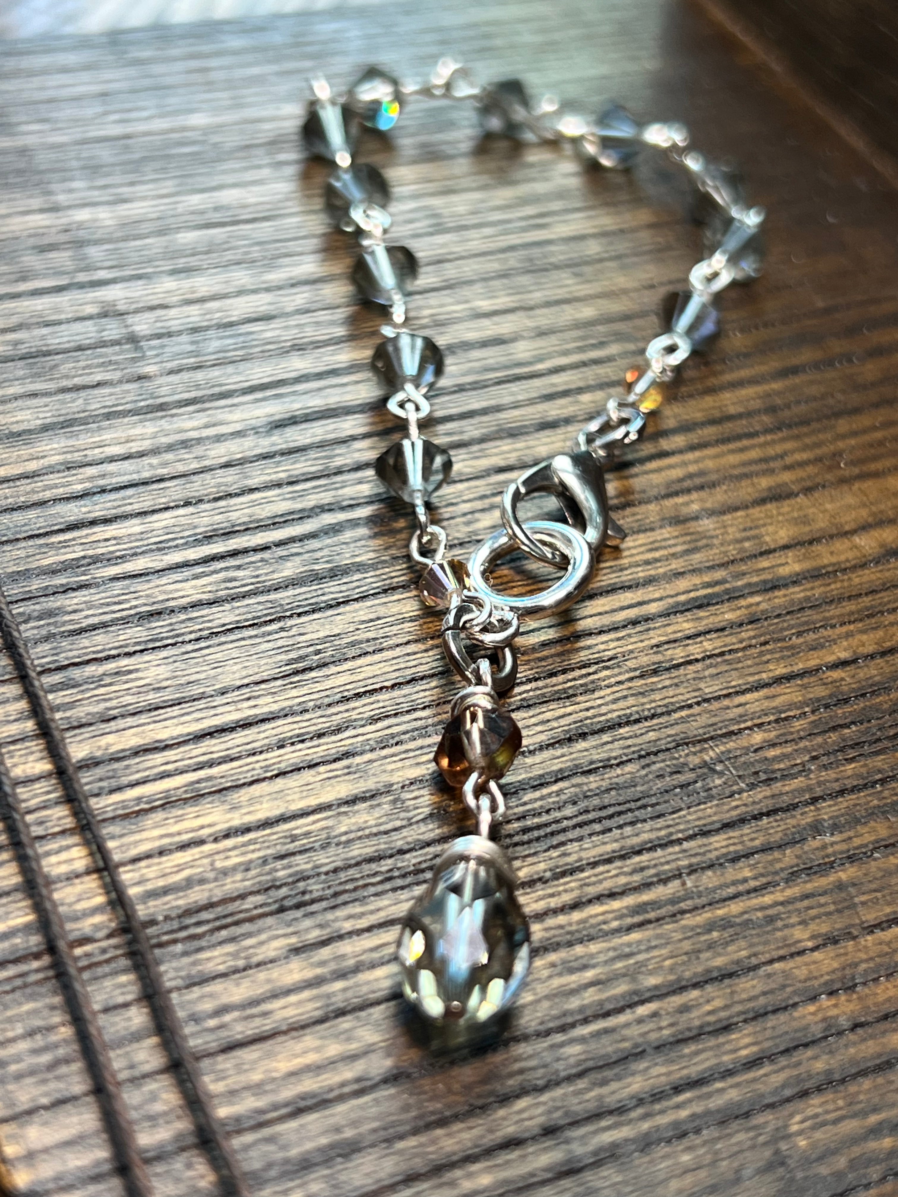 Swarovski Crystal Bracelet 6.5” - champagne & grey