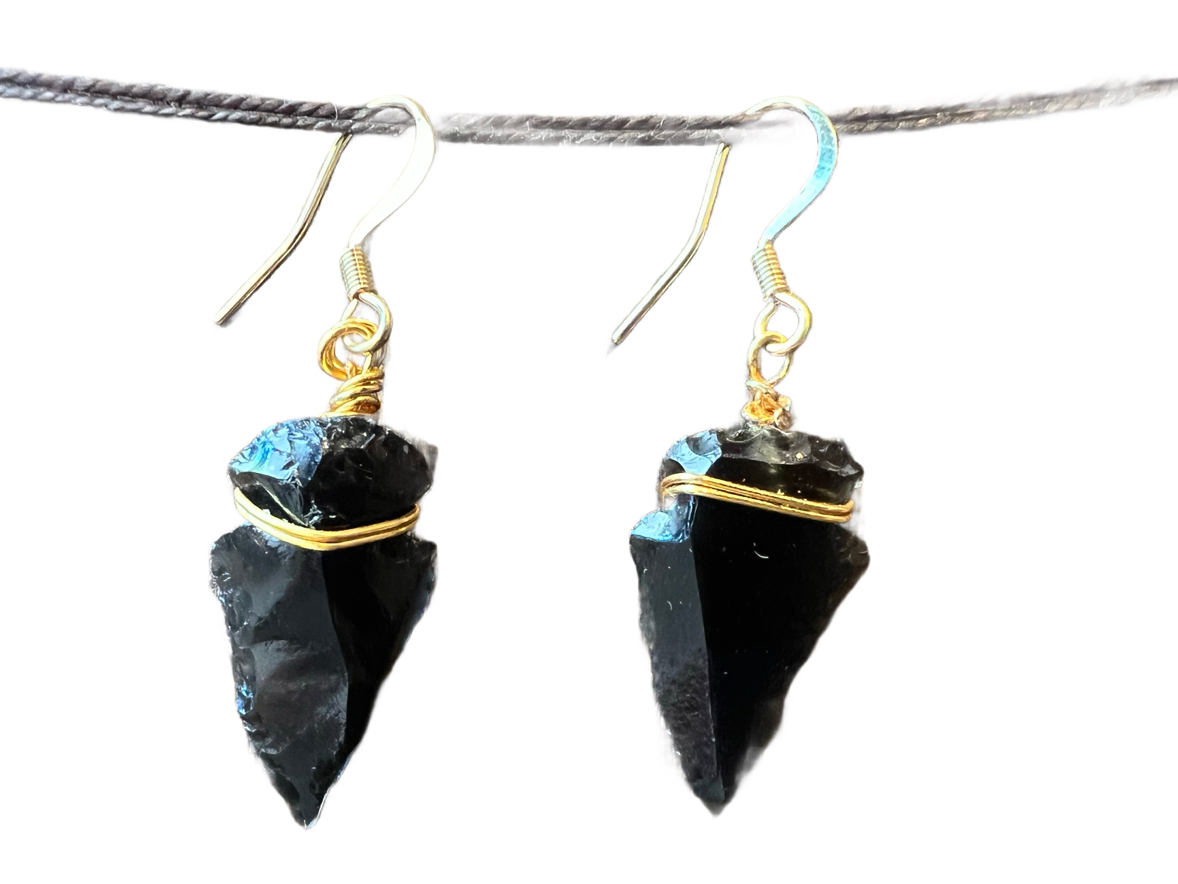Obsidian Arrowhead Earrings