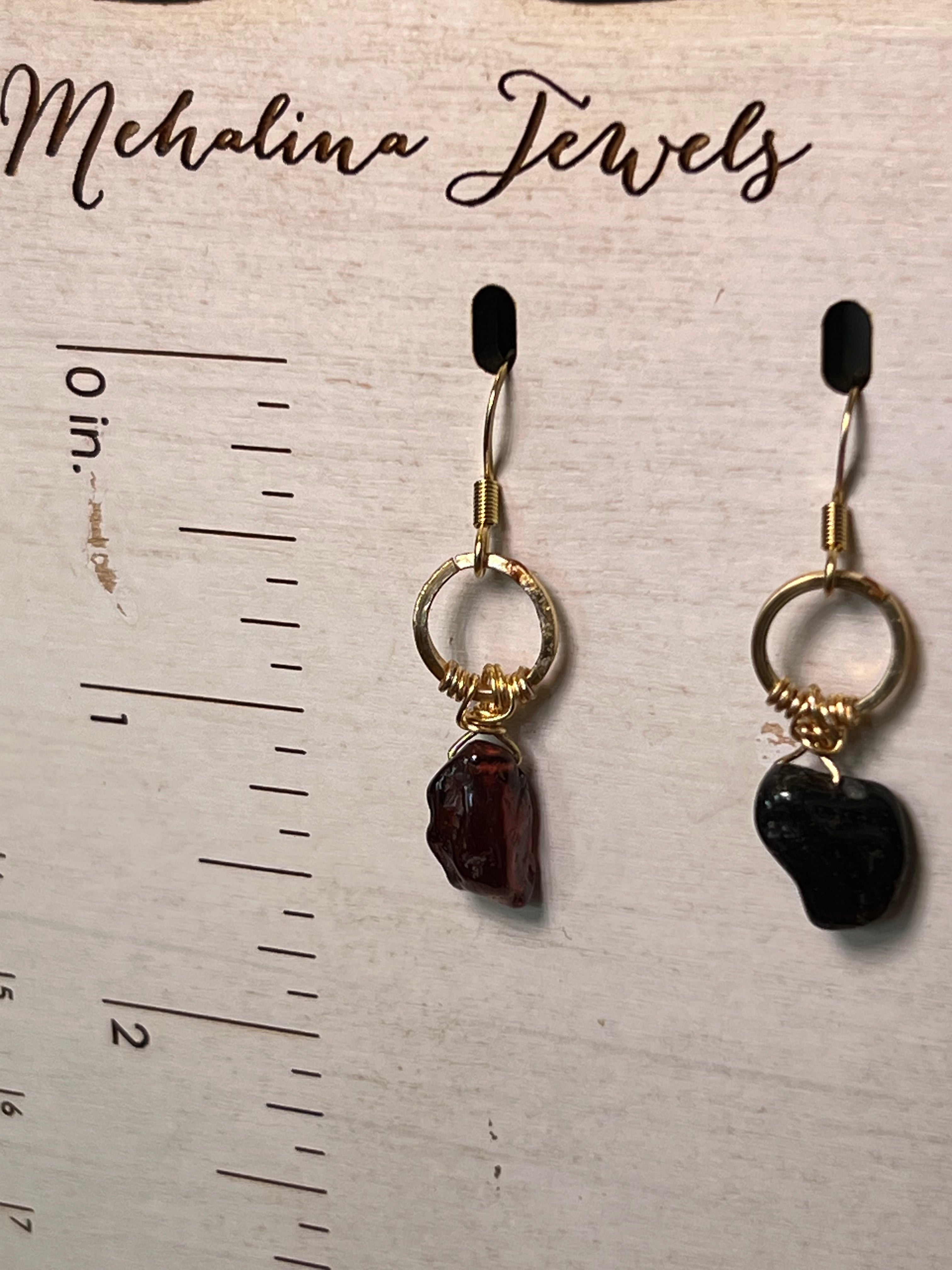 Garnet Earrings on 14k gold pl hooks