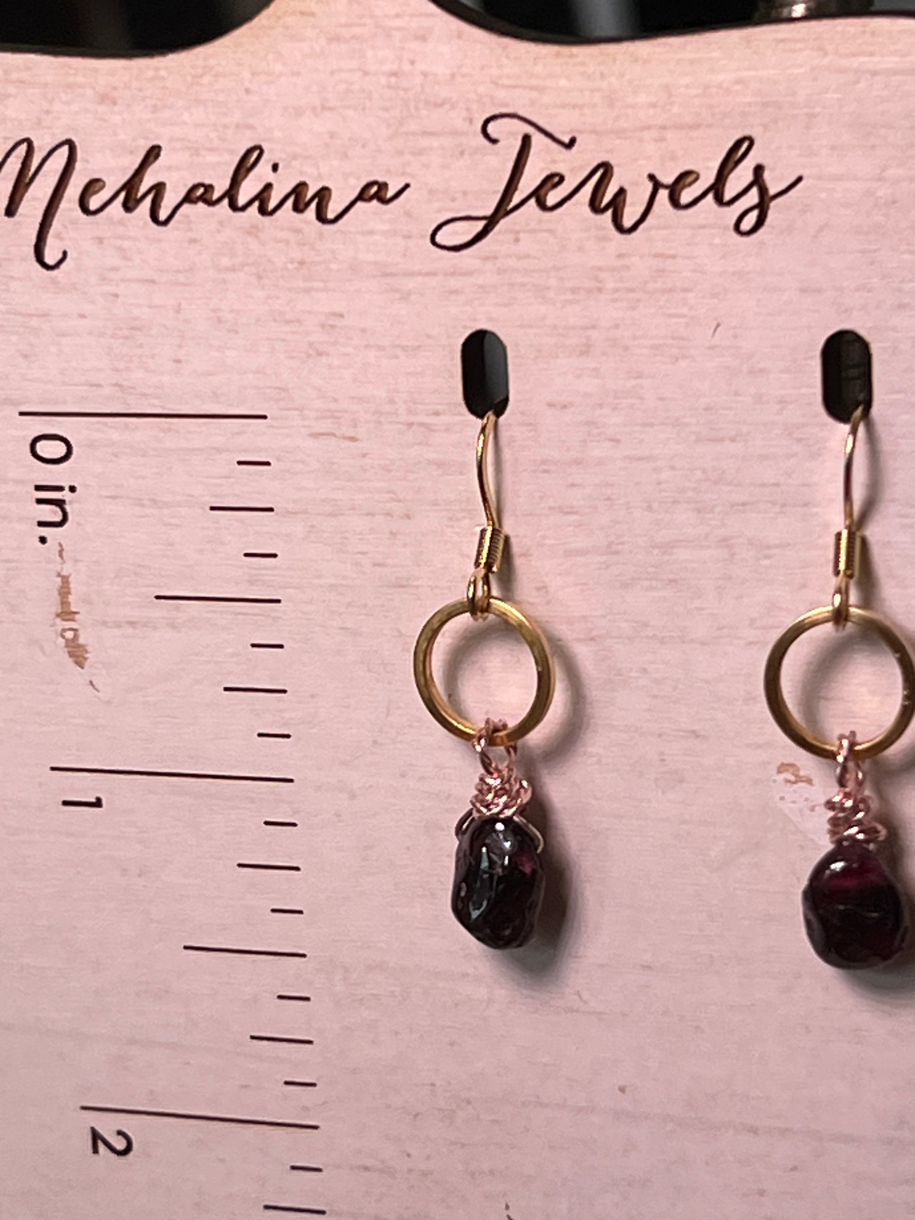 Garnet Earrings on 14k gold pl hooks