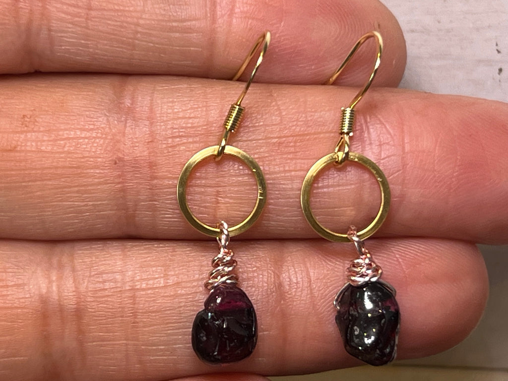 Garnet Earrings on 14k gold pl hooks