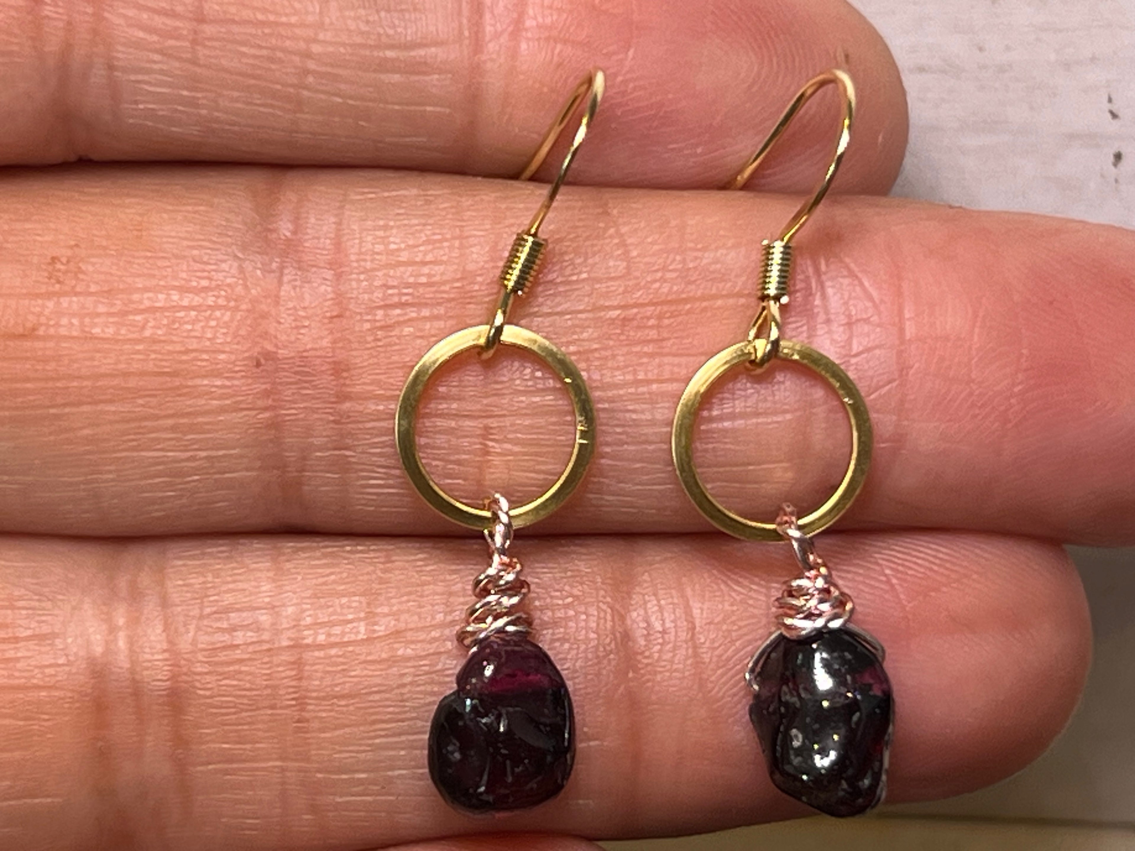 Garnet Earrings on 14k gold pl hooks