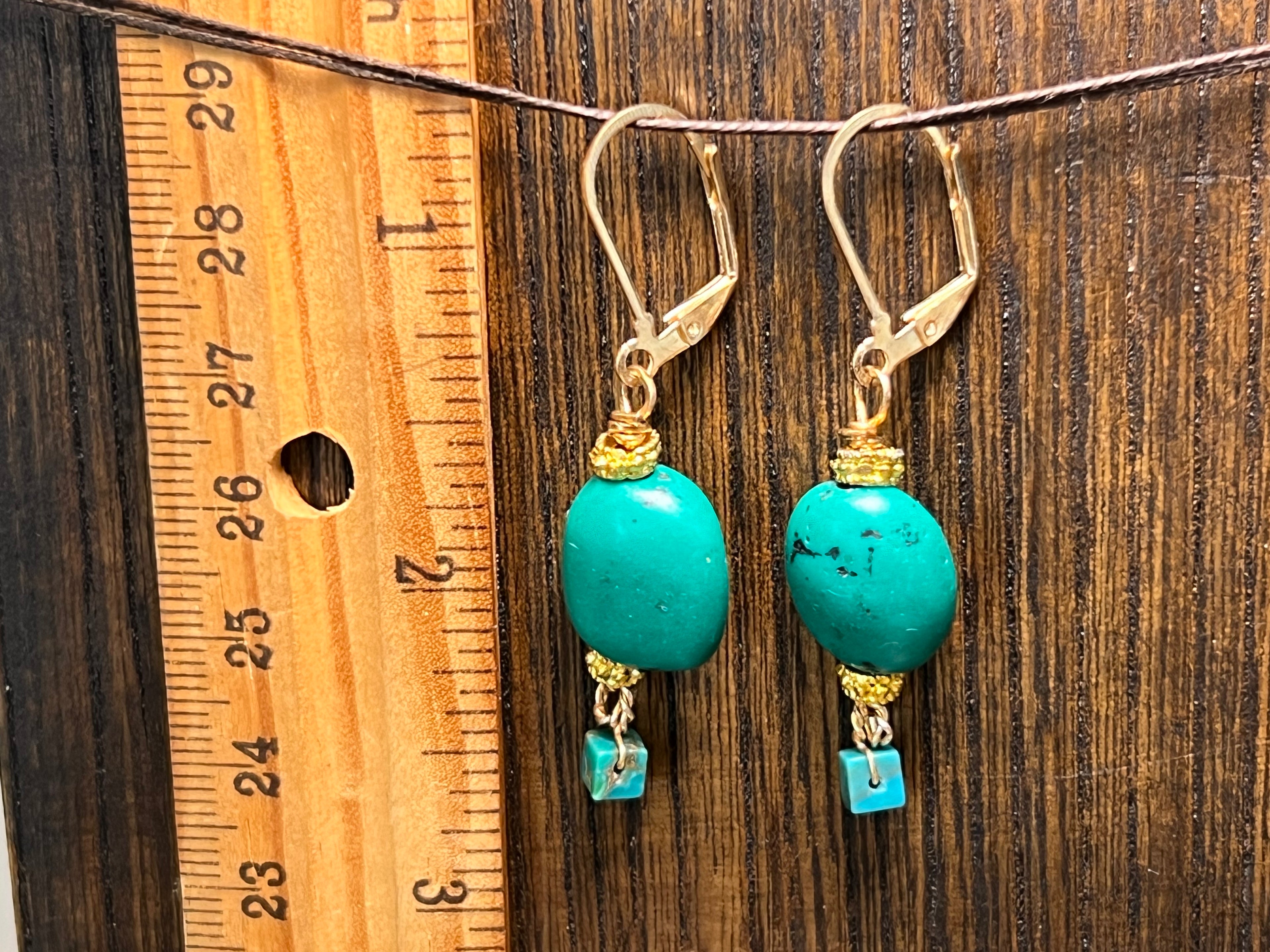 Turquoise Earrings on 14k gold pl stainless steel lever back French hooks