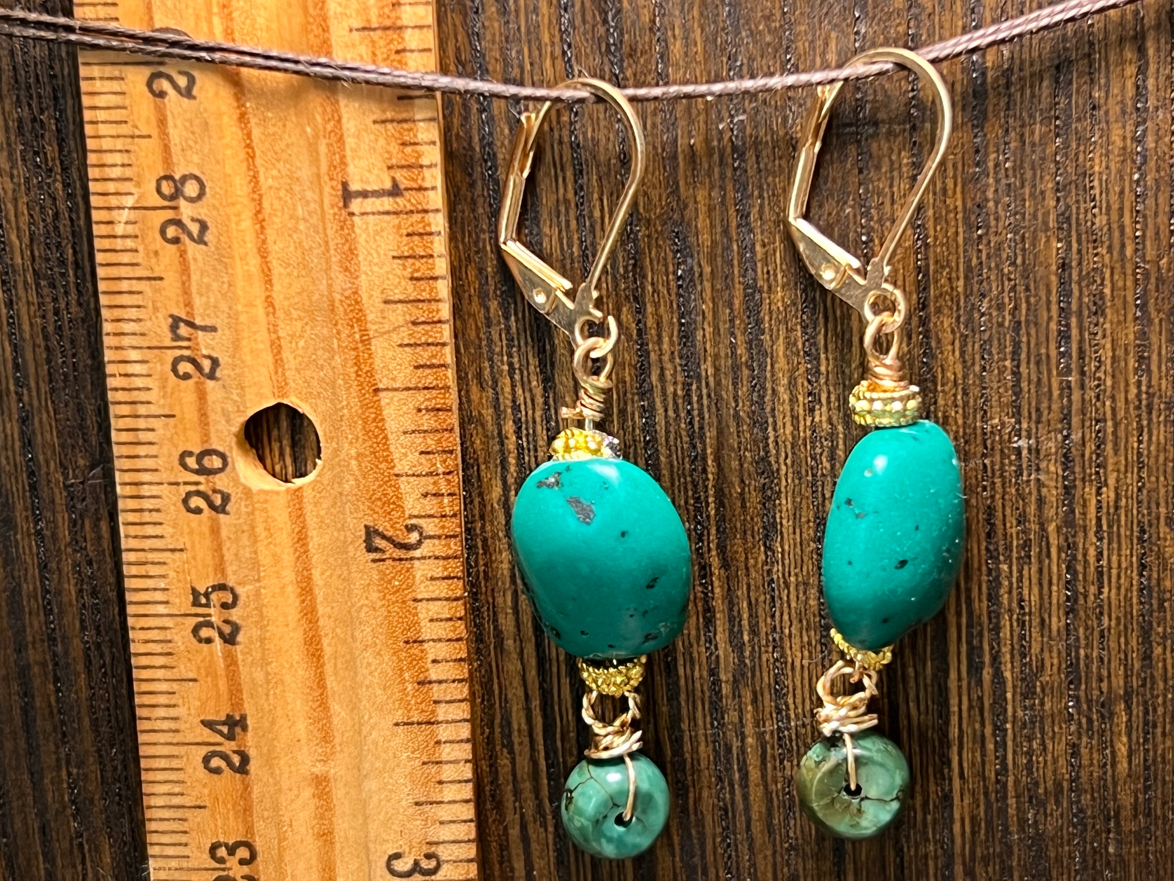 Turquoise Earrings on 14k gold pl hooks