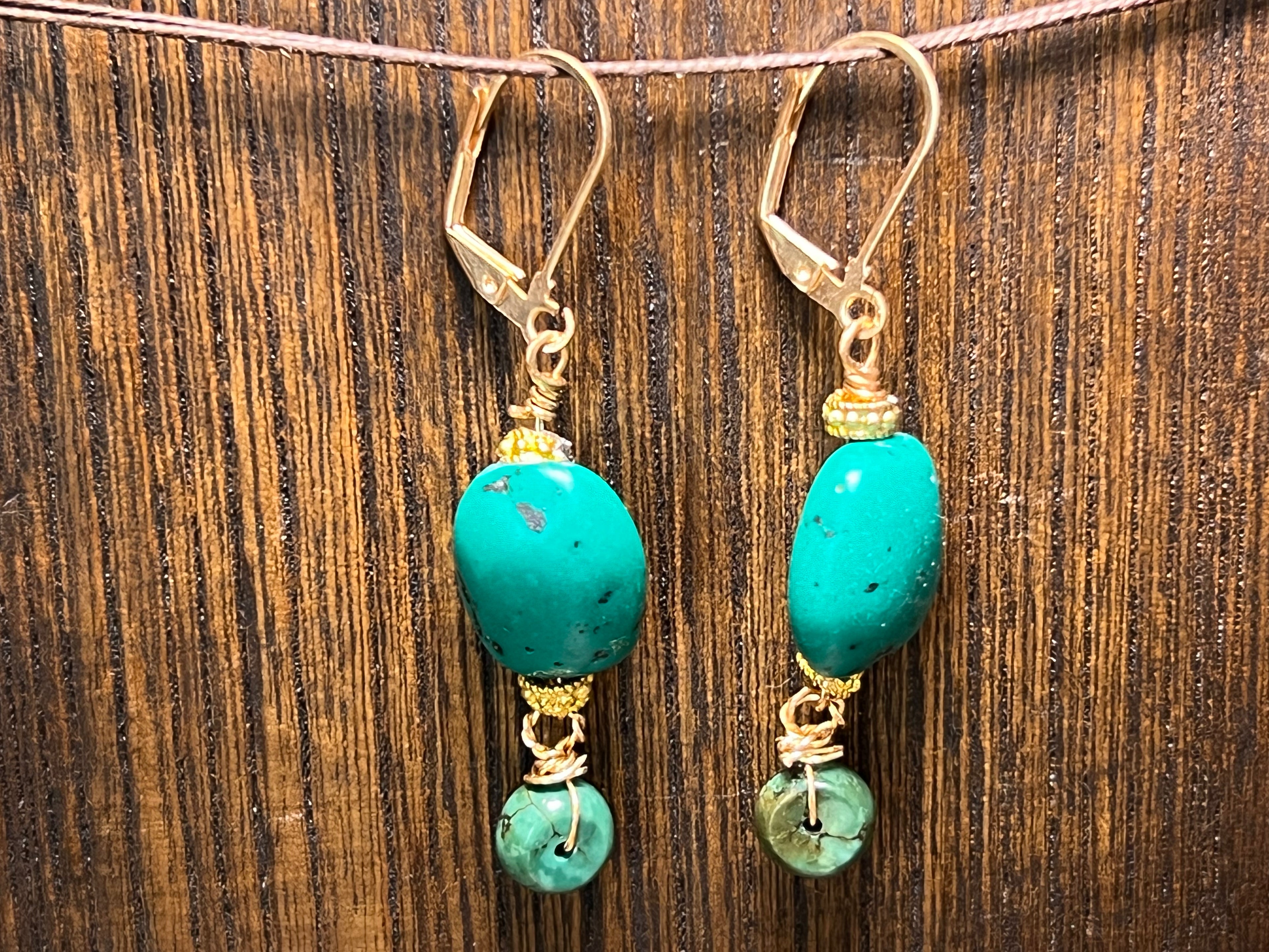 Turquoise Earrings on 14k gold pl hooks