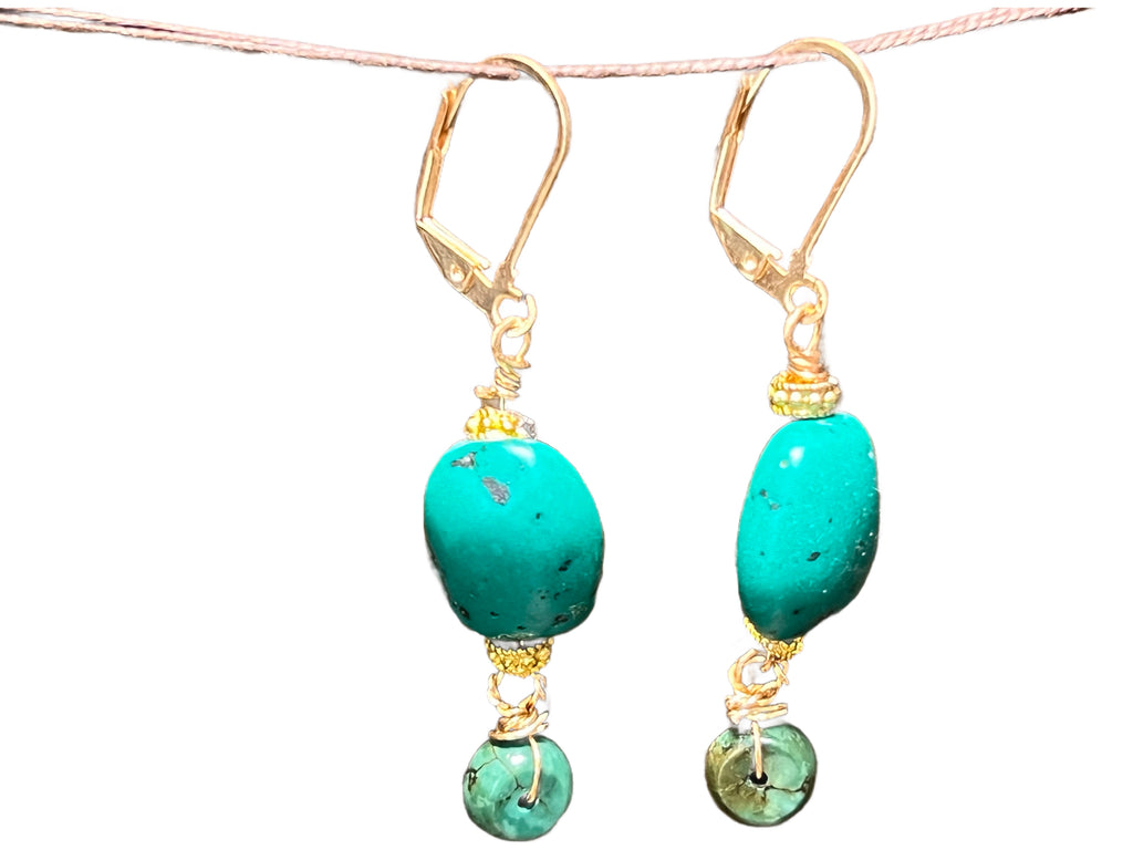 Turquoise Earrings on 14k gold pl hooks