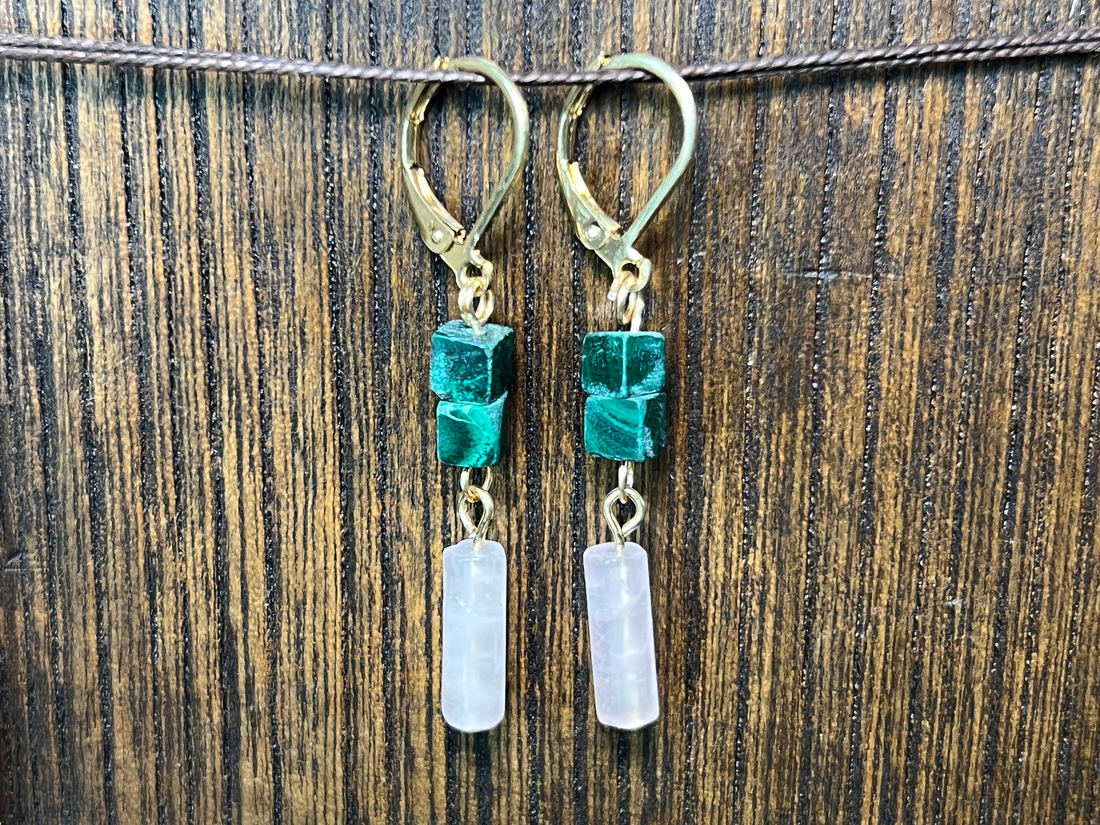 Rose Quartz & Malachite earrings