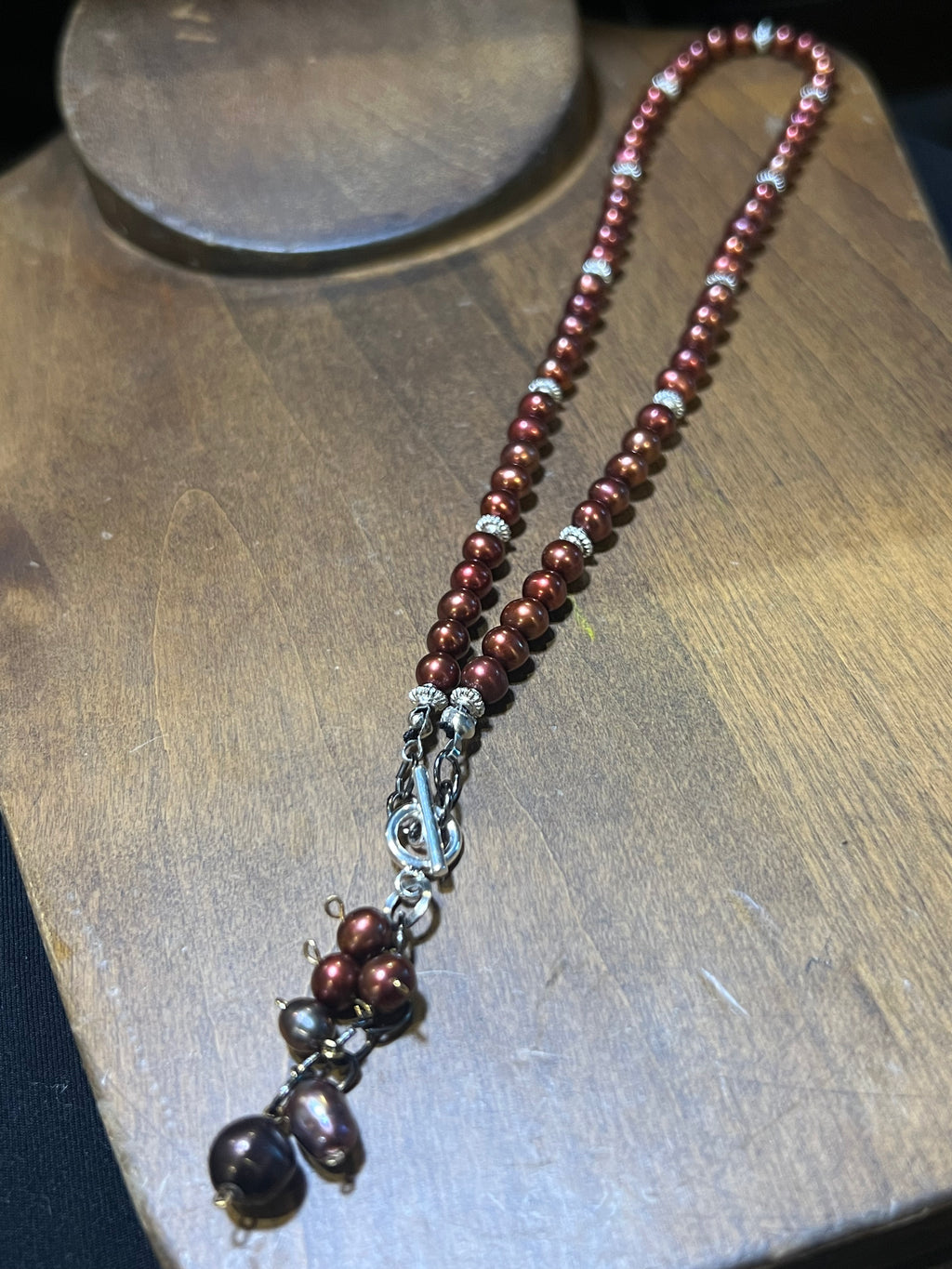 Front Clasp Necklace - Burgundy Freshwater Pearl