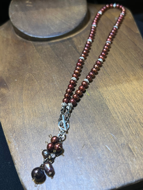 Front Clasp Necklace - Burgundy Freshwater Pearl