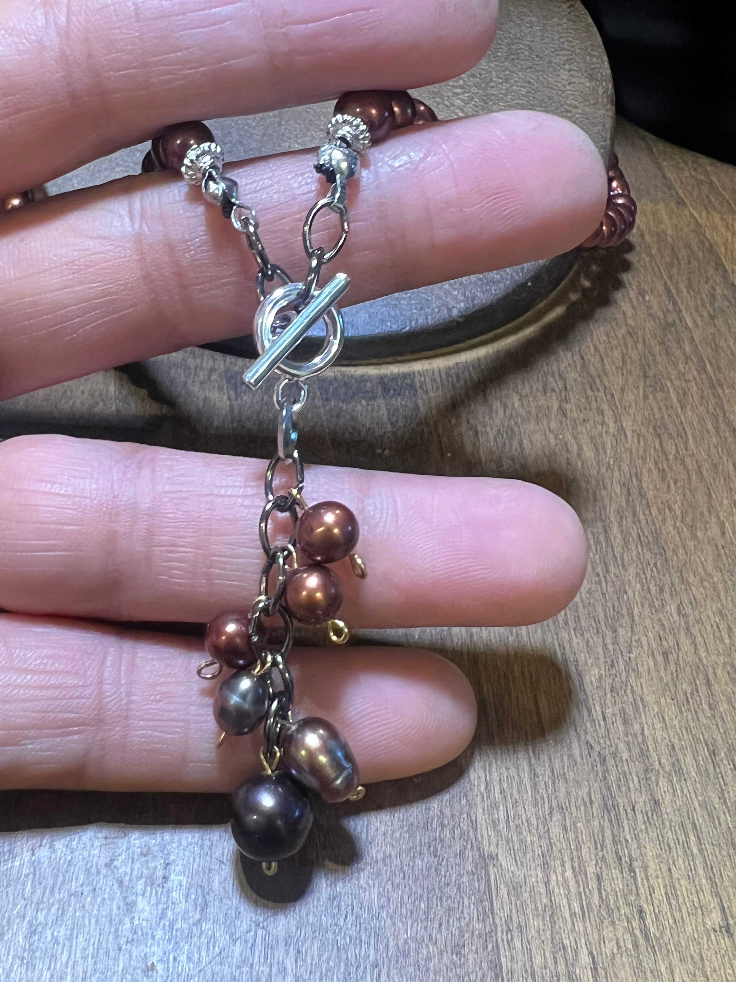 Front Clasp Necklace - Burgundy Freshwater Pearl