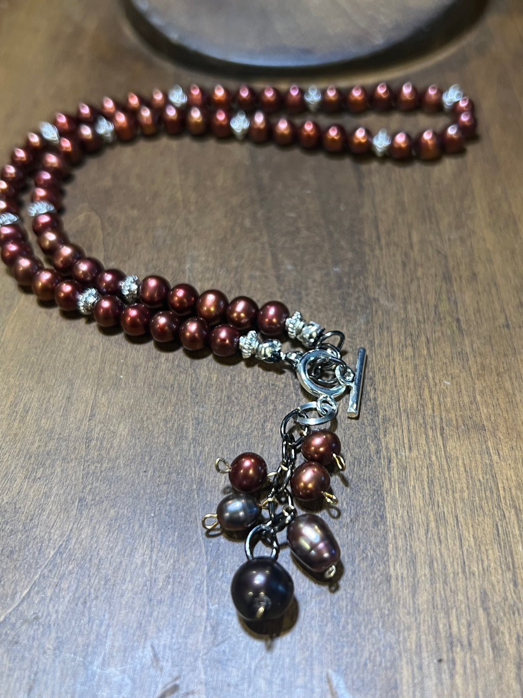 Front Clasp Necklace - Burgundy Freshwater Pearl