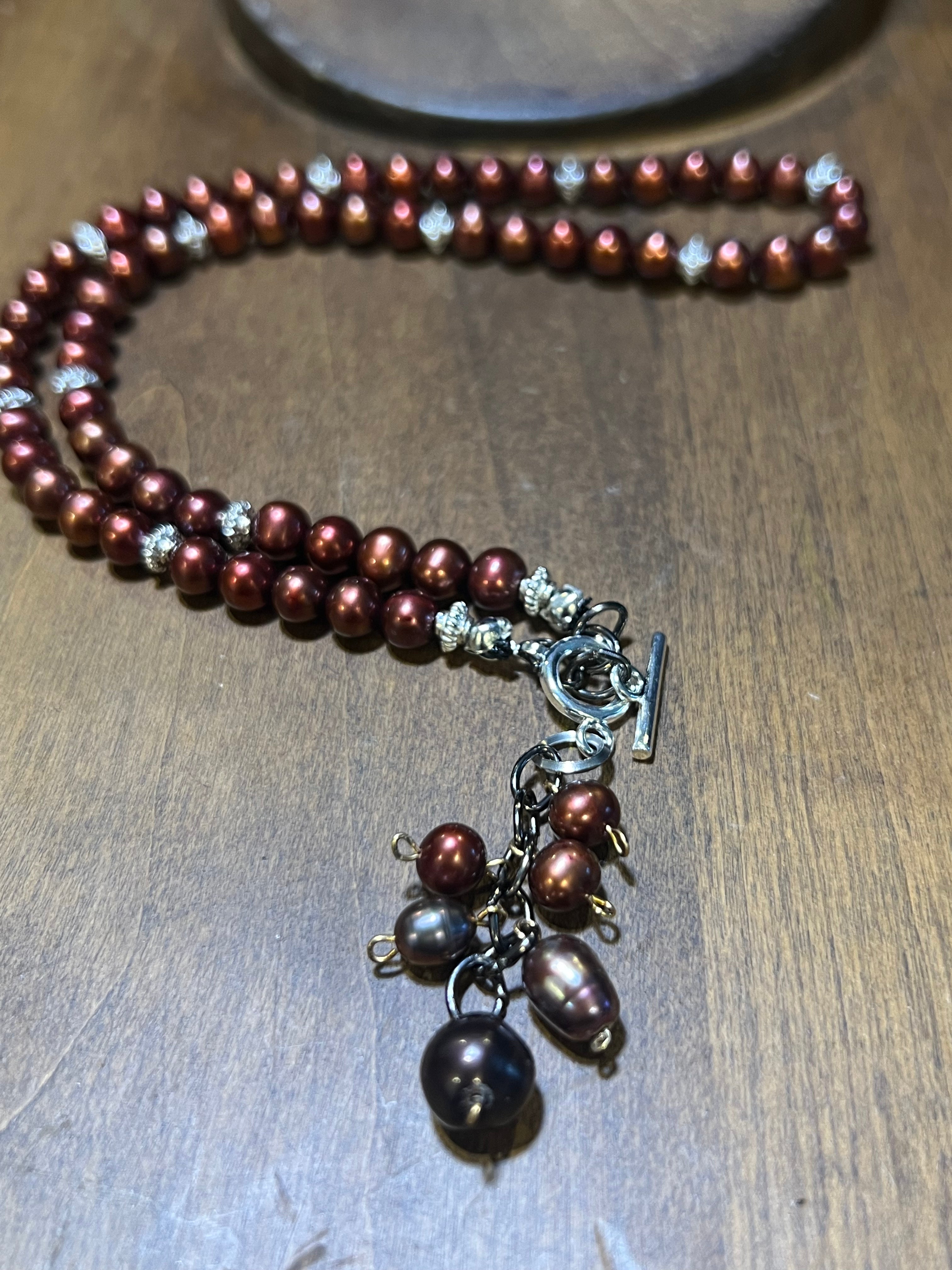 Front Clasp Necklace - Burgundy Freshwater Pearl